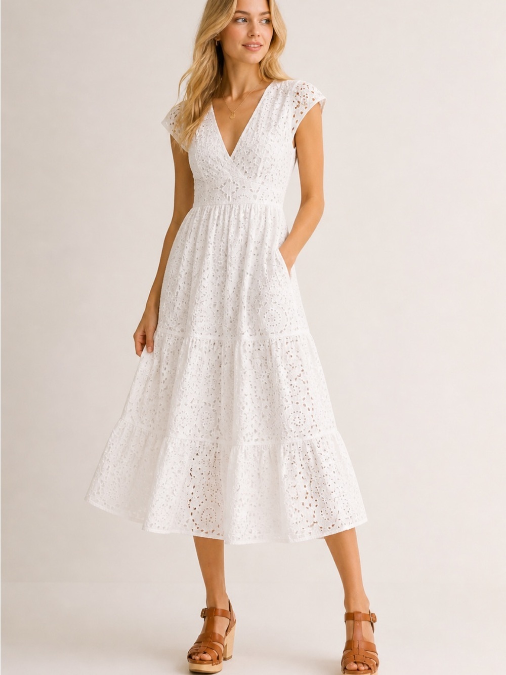 BODEN White May Broderie Tea Linen Blend Midi Dress Size 6P 36657